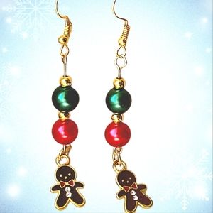 Fun and festive gingerbread man dangle earrings - Handmade